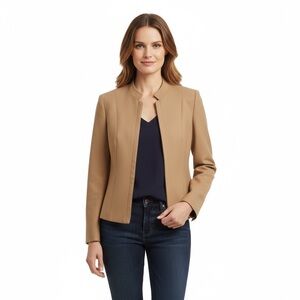 AKRIS PUNTO ✘ New Wool Zip Front Stand Collar Jacket Camel Brown Blazer 6 Italy